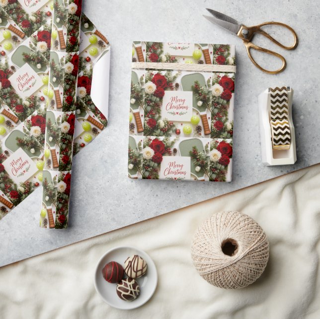 Papier Cadeau Pickleball thème de Noël  (Artisanat)