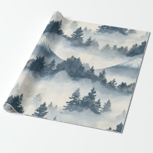 Papier Cadeau Pics embrumés – Paysage de montagne à l'aquarelle