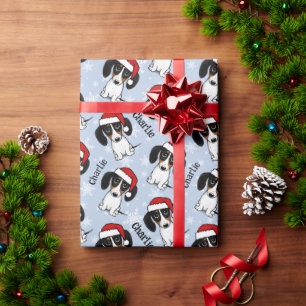 Papier Cadeau Piebald Dachshund Noël Personnalisé Nom du chien m