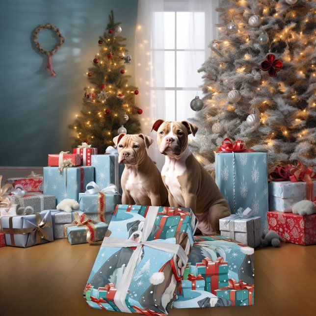 Papier Cadeau Piebald PitBull Amoureux de les chiens chiots Noël (Créateur téléchargé)