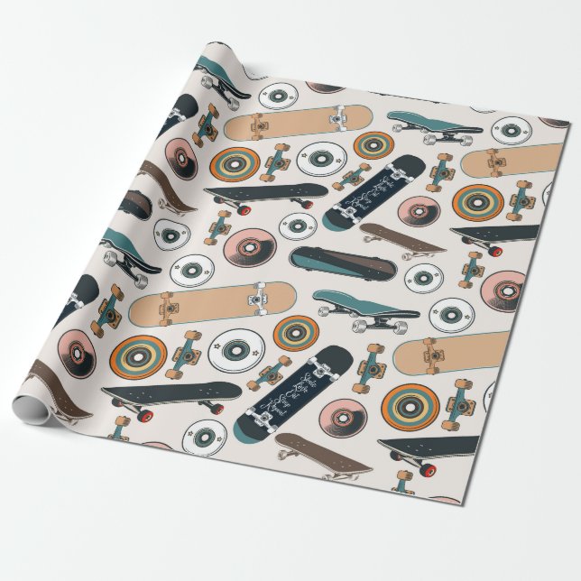 Papier Cadeau Pièces de Skateboard (Déroulé)