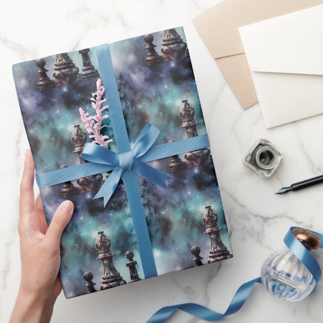 Papier Cadeau Pièces d'échecs Classic Blue Nebula Espace Galacti (Cadeaux)