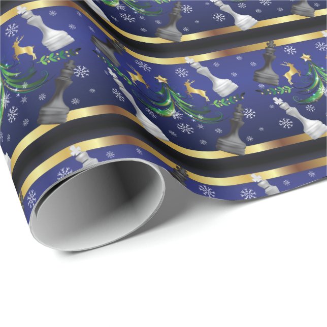 Papier Cadeau Pièces d'échecs de Noël - Flèches de neige Arbre d (Coin rond)