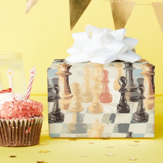 Papier Cadeau Pièces d'échecs Moderne Retro Couleurs Abstraites (Fête d'anniversaire)