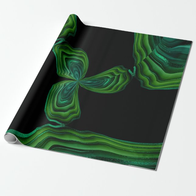 Papier Cadeau Pierre de Malachite verte Abstraite florale (Déroulé)