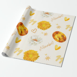 Papier Cadeau Pierre et Fleur de Naissance de Novembre | Aquarel