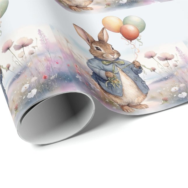 Papier Cadeau Pierre le lapin avec des ballons (Coin rond)