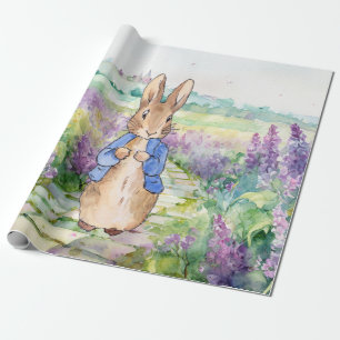 Papier Cadeau Pierre le lapin avec lilas aquarelle
