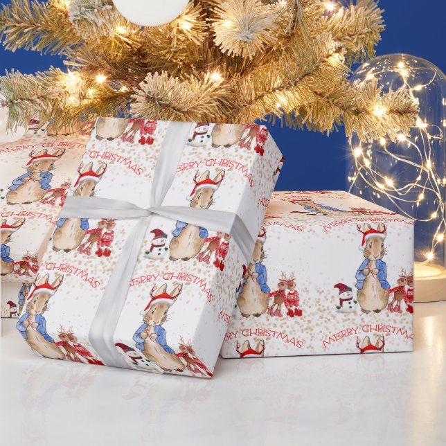 Papier Cadeau Pierre le lapin Casquette de Noël Reindeer Rouge B (Vacances)