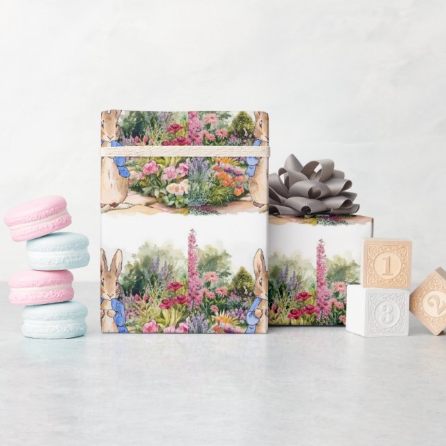 Papier Cadeau Pierre le lapin dans son jardin (Baby Shower)