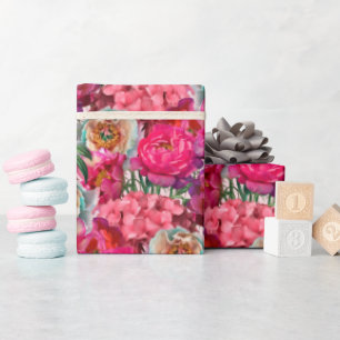 Papier Cadeau Pierre rose et blanche et fleurs d'Hydrangée