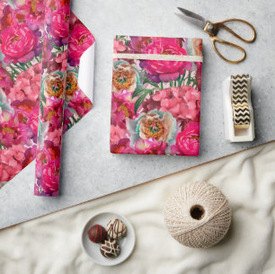 Papier Cadeau Pierre rose et blanche et fleurs d'Hydrangée
