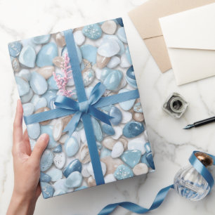 Papier Cadeau Pierres Blanches Bleues Anniversaire