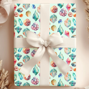 Papier Cadeau Pierres précieuses à l'aquarelle Motif de bijoux
