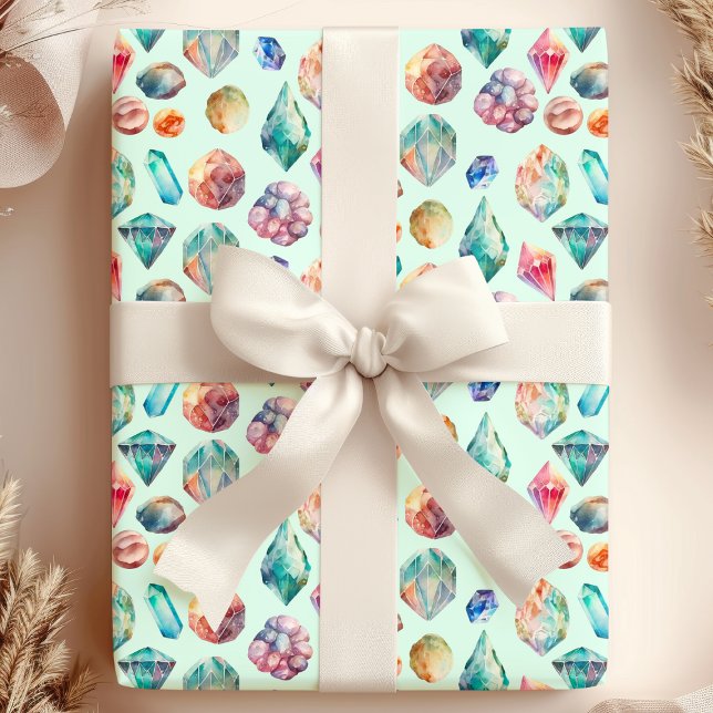 Papier Cadeau Pierres précieuses à l'aquarelle Motif de bijoux (Créateur téléchargé)