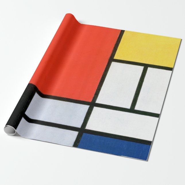 Papier Cadeau Piet Mondrie Composition Rouge Jaune Bleu Noir (Déroulé)
