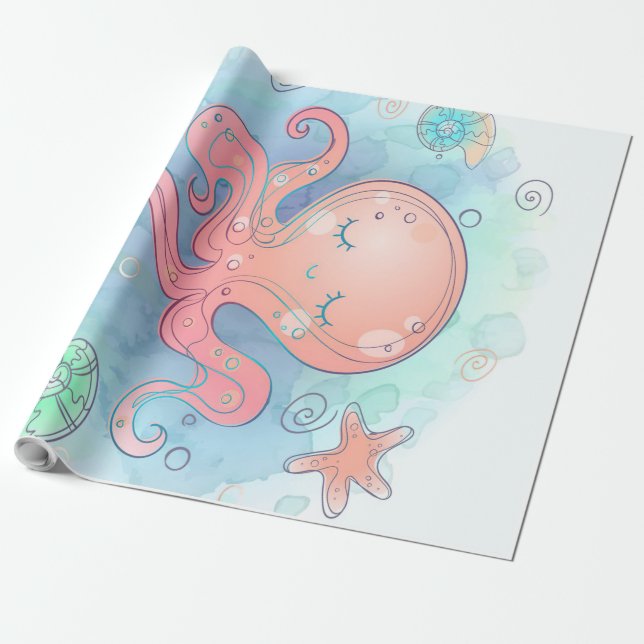 Papier Cadeau Pieuvre caricaturale | Belle Octopus Sweet Dream (Déroulé)