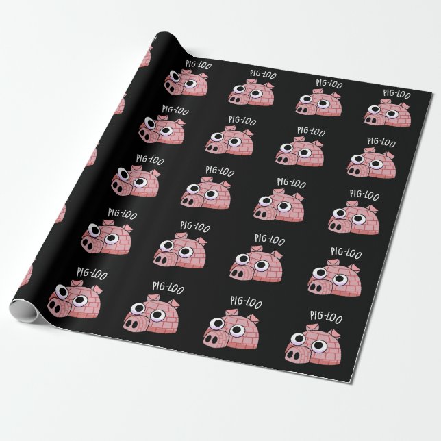 Papier Cadeau Pig-loo Drôle de Pun Igloo Fond Sombre (Déroulé)