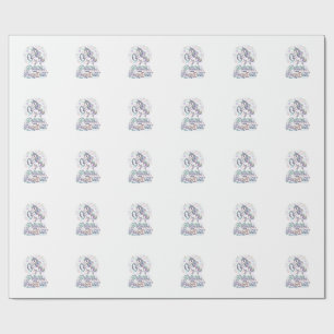 Papier Cadeau Pilates de Licorne et Poussière de Fée sur Fond Bl
