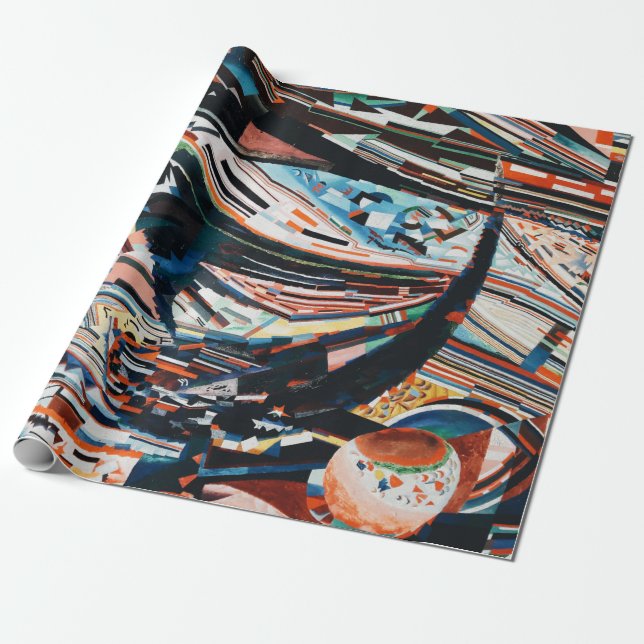 Papier Cadeau Pile de bateau en bois marron et bleu (Déroulé)