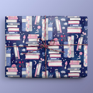 Papier Cadeau Pile de contes de livres bleu