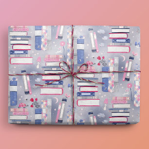 Papier Cadeau Pile de contes de livres gris