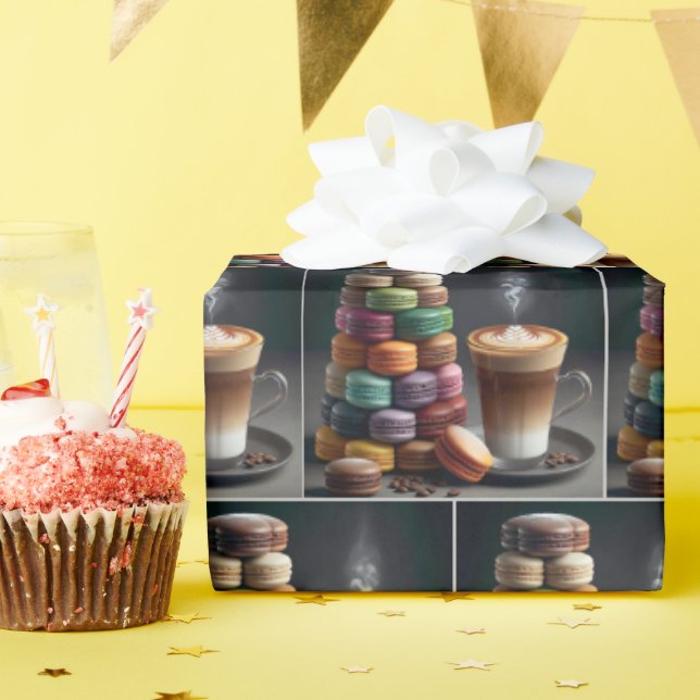 Papier Cadeau Pile Macaron avec latte (Fête d'anniversaire)