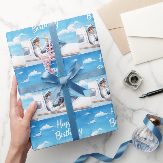 Papier Cadeau Pilot Birthday flying on Sky  (Cadeaux)