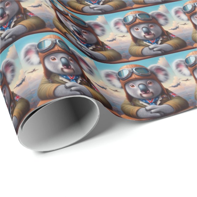 Papier Cadeau Pilote d'avion Koala (Coin rond)