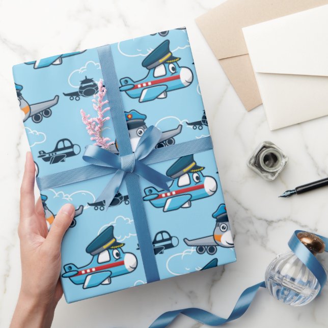 Papier Cadeau Pilote d'avion mignon en vol (Cadeaux)