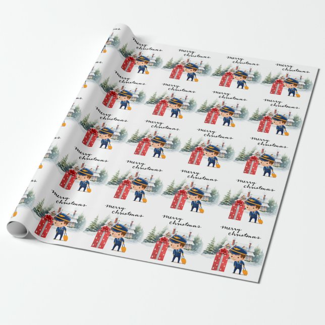 Papier Cadeau Pilote en uniforme à thème de Noël (Déroulé)
