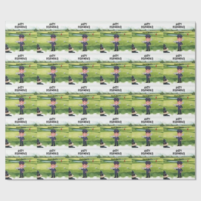 Papier Cadeau Pilote golfeur retraite  (Plat)