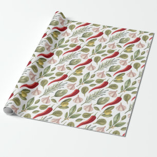 Papier Cadeau Piments, Ail, Olives et Herbes
