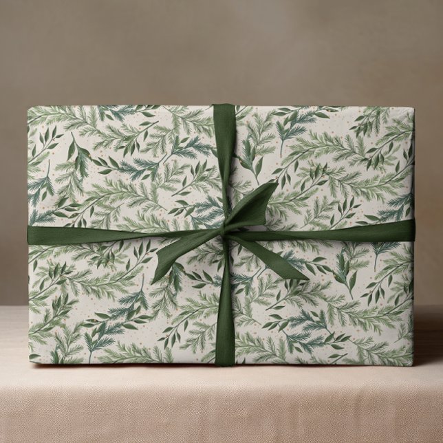 Papier Cadeau Pin classique sur Crème Wreath Noël (Créateur téléchargé)