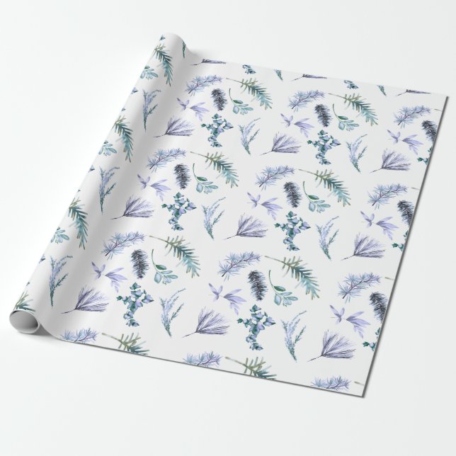 Papier Cadeau Pin de Noël pourpre Botanique (Déroulé)