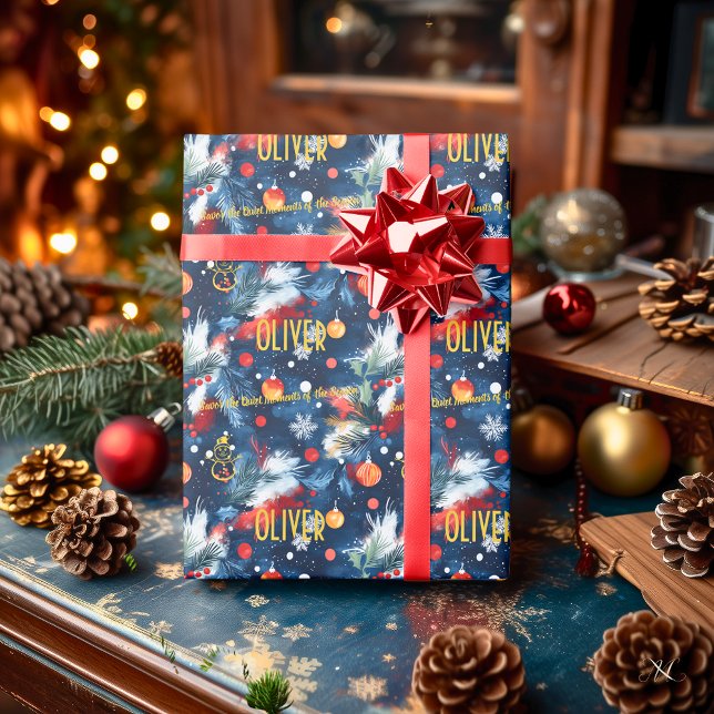 Papier Cadeau Pin et ornements personnalisés Noël (Créateur téléchargé)