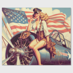 Papier Cadeau Pin-up de l'avion vintage