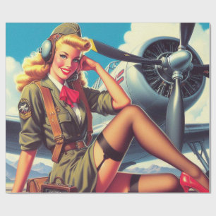 Papier Cadeau Pin-up de l'avion vintage