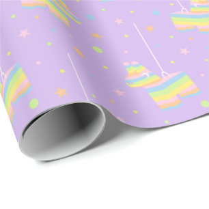 Papier Cadeau Pinata Anniversaire Motif Arc-en-ciel Pastel