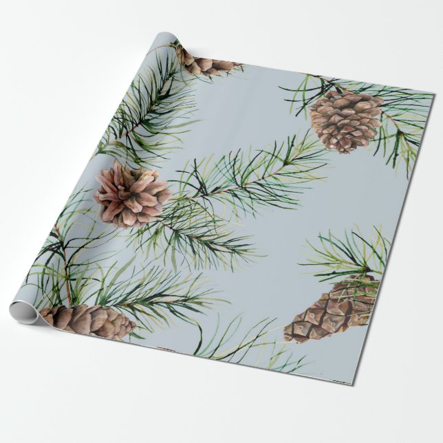 Papier Cadeau Pine Cone/Motif bleu (Déroulé)