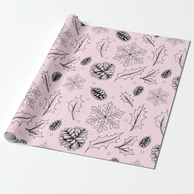 Papier Cadeau Pine Corn Feuille flocon de neige flocon saisonnie (Déroulé)