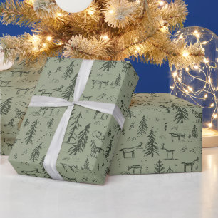Papier Cadeau Pine Deer Lake Life - motif de forêt de bois sage