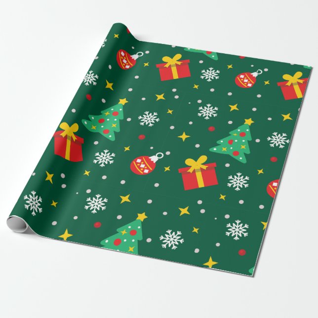 Papier Cadeau Pine d'hiver moderne arbre vert Noël (Déroulé)