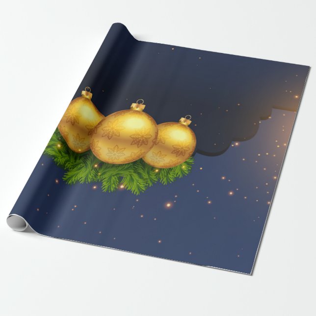 Papier Cadeau Pine Tree Branches Balls de Noël (Déroulé)