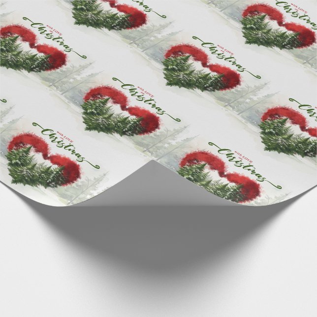 Papier Cadeau Pine Tree et Coeur Rouge avec amour à Noël (Coin)