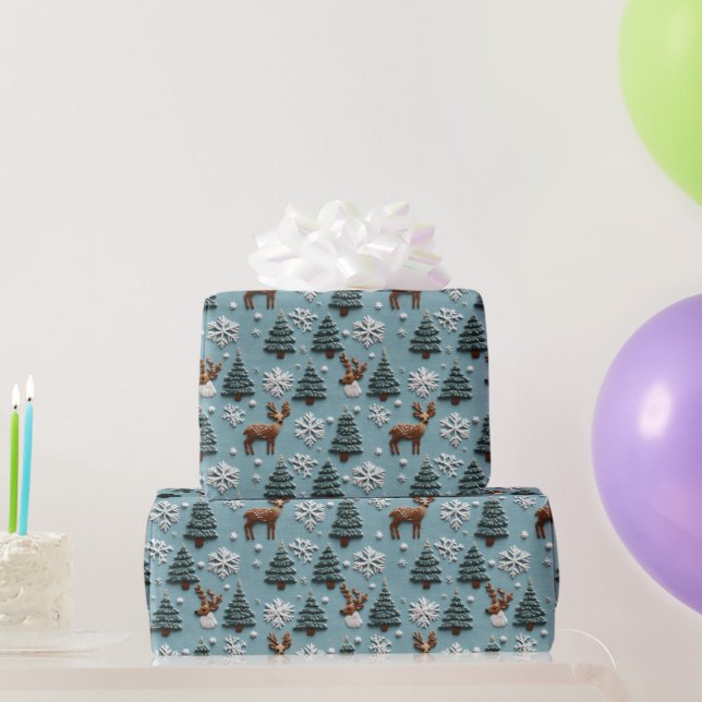 Papier Cadeau Pine Tree Snowflakes et Reindeer Pastel Noël (Cadeaux de fête)