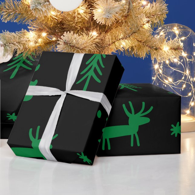Papier Cadeau Pine verte Noir Motif de Noël (Vacances)
