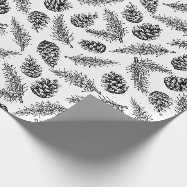 Papier Cadeau Pinecone et motif de Noël d'arbre de sapin. Hiver (Coin)