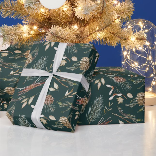 Papier Cadeau Pinecone rustique et Noël À feuillage persistant (Vacances)