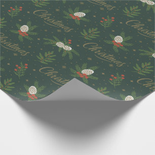 Papier Cadeau Pinecones de Noël Joyeux modernes et baies rouges